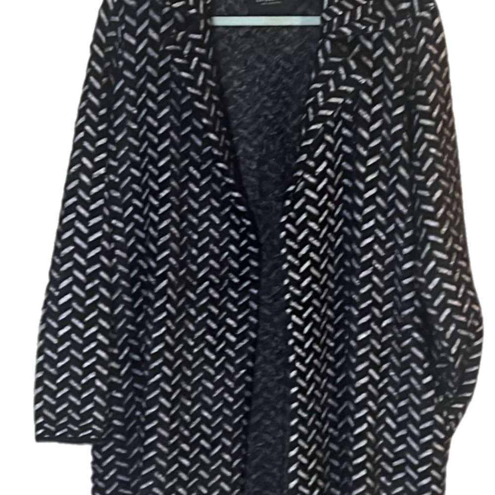 Women’s Liverpool Black and White Herringbone Coatigan open Front Duster